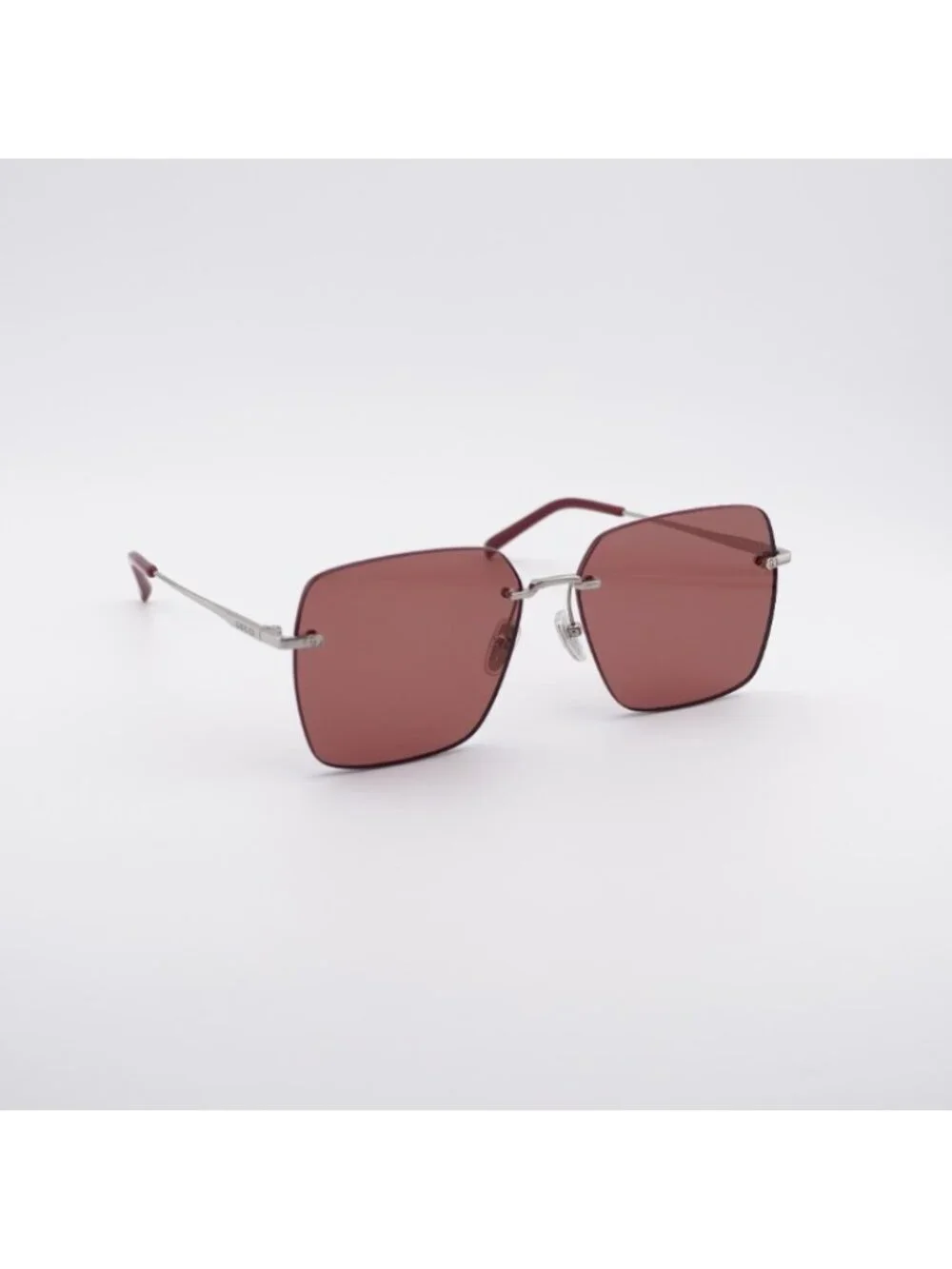 Gucci GG1955SA 003 Sunglasses Shiny Silver Square Frame, Burgundy Lenses